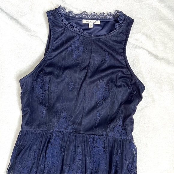 Bleuh Ciel Blue Floral Lace Sheer Cutout Mini Dress Size Small - Picture 14 of 14